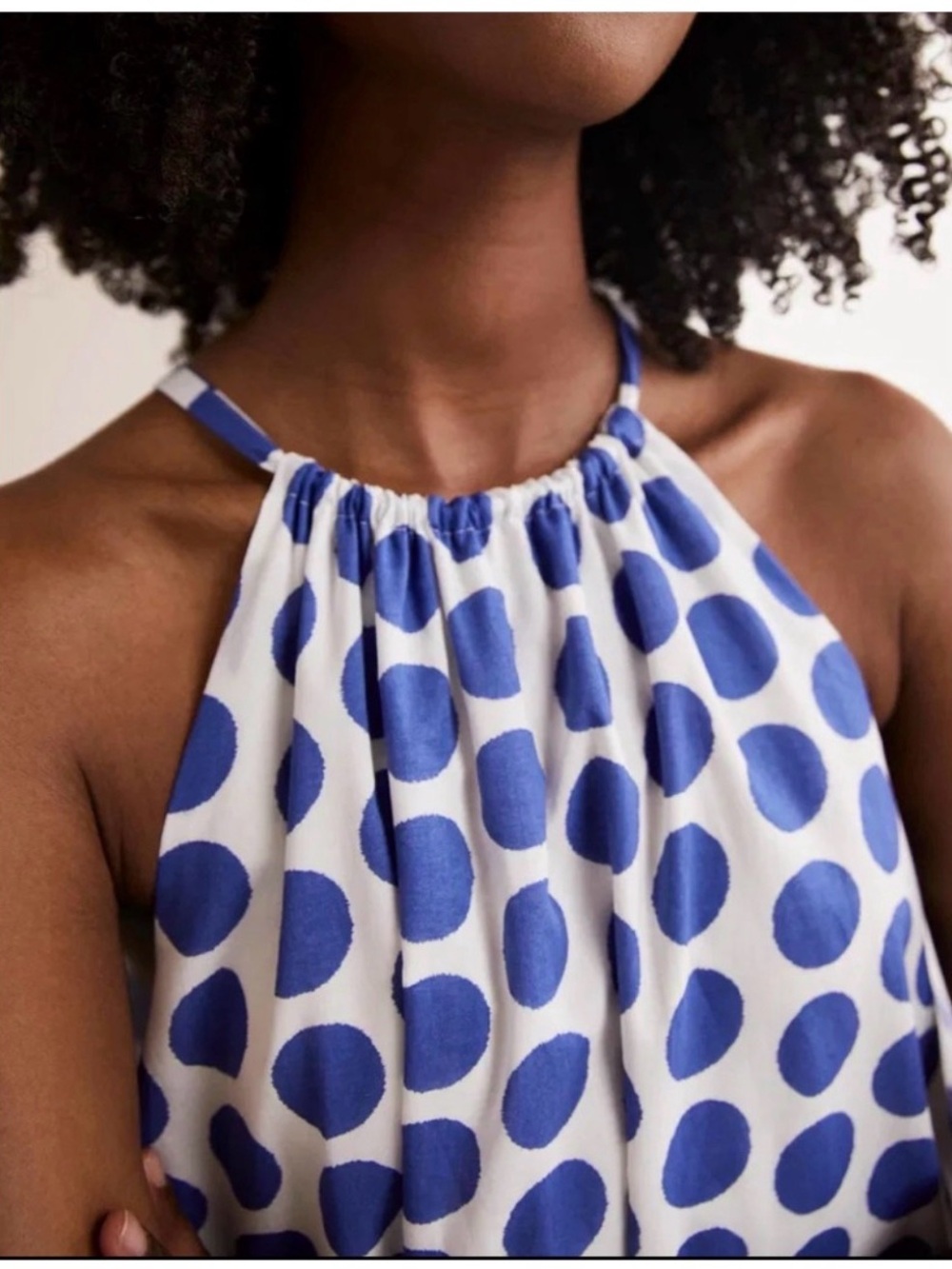 Boden White Halter Mini Dress with Blue Polka Dots - Picture 4 of 16